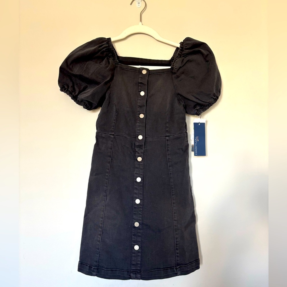 Habitual Kid black denim puff sleeve dress NWT sz 10